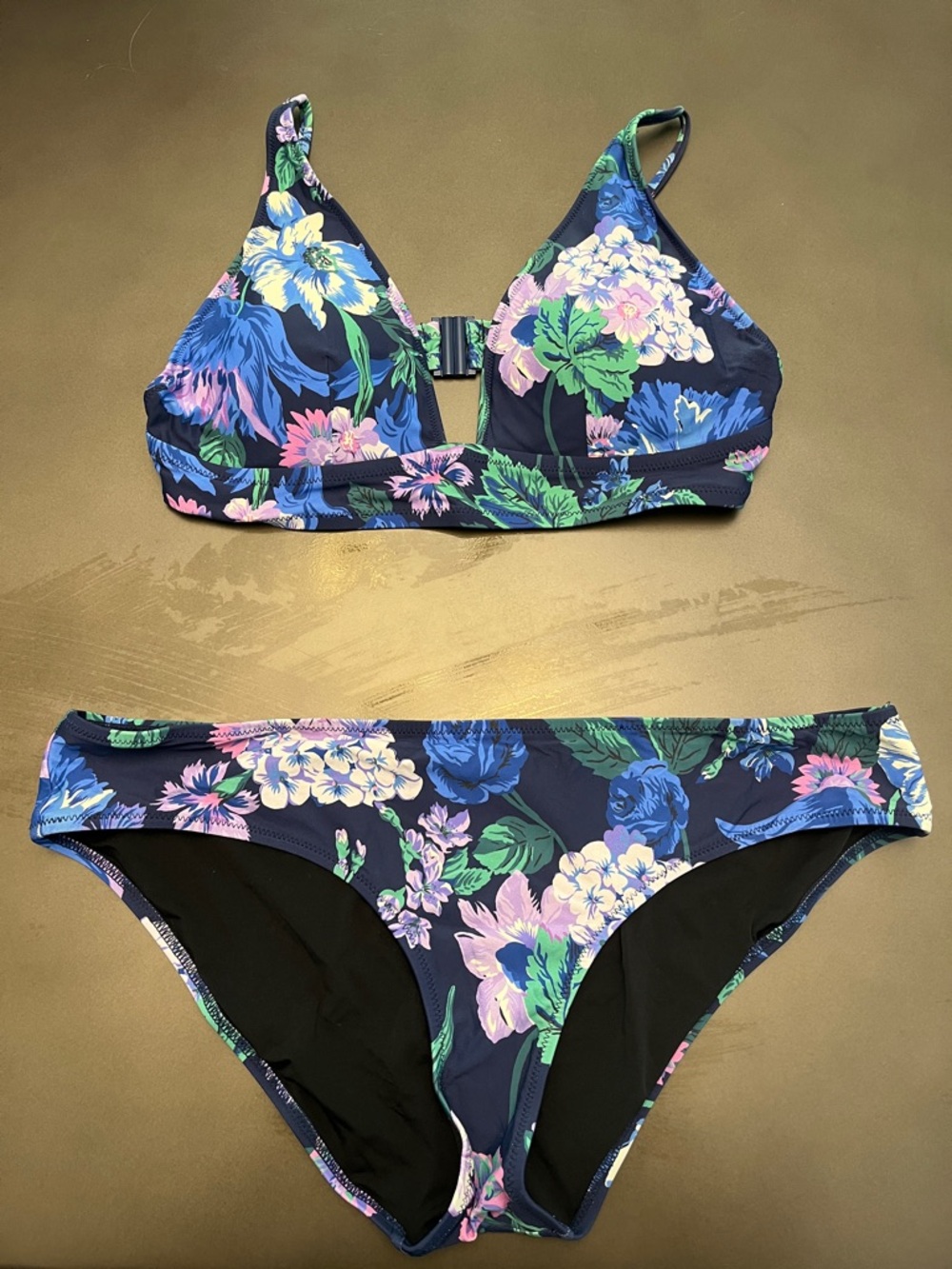 J. Crew Navy Purple Floral Bikini Size Large